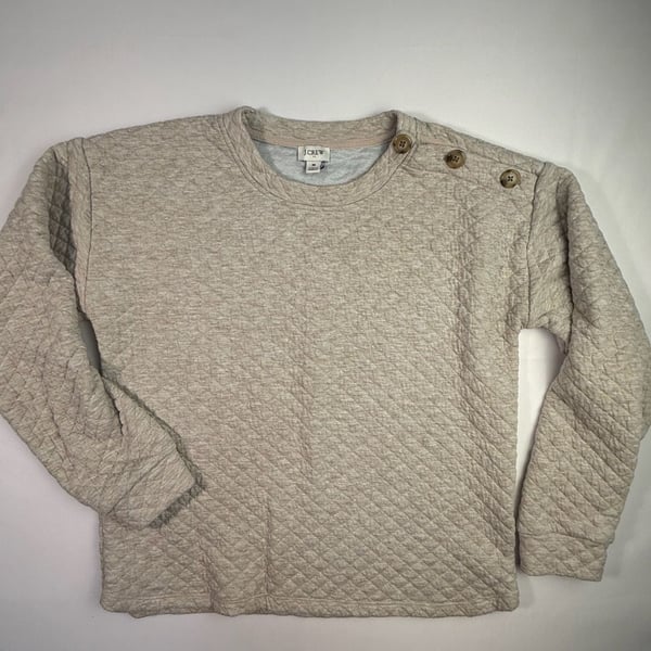 J. Crew Quilted Button-Neck Sweatshirt Beige Heather Size M