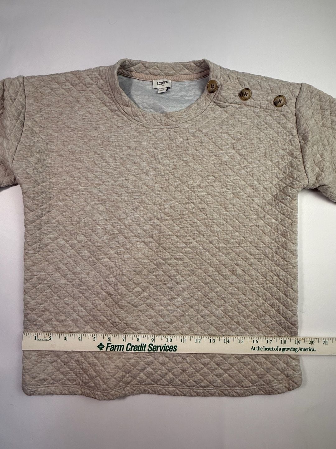 J. Crew Quilted Button-Neck Sweatshirt Beige Heather Size M 7