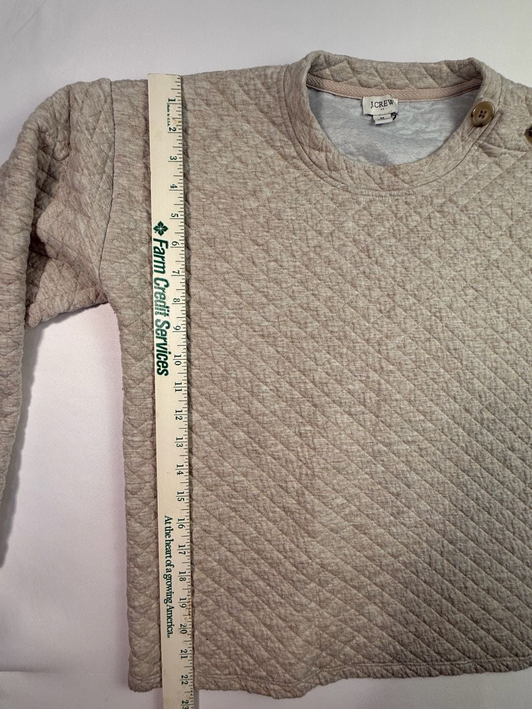 J. Crew Quilted Button-Neck Sweatshirt Beige Heather Size M 8