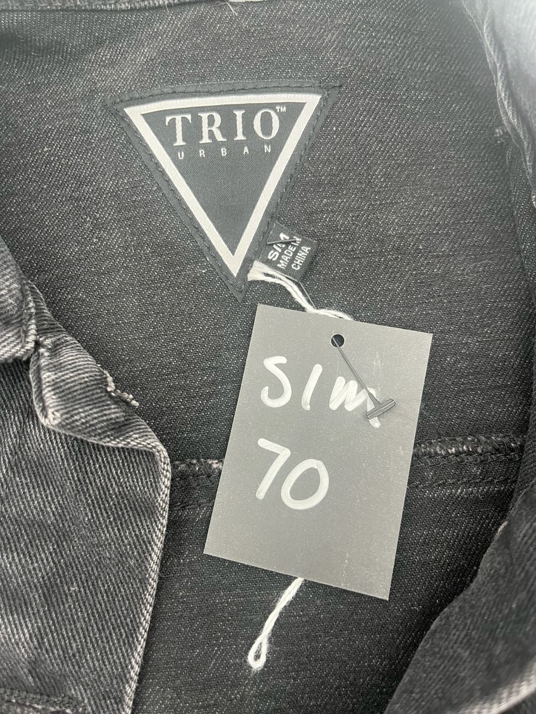 Trio Urban Black Distressed Crop Denim Jacket Marilyn Monroe graffiti Text S/M 6