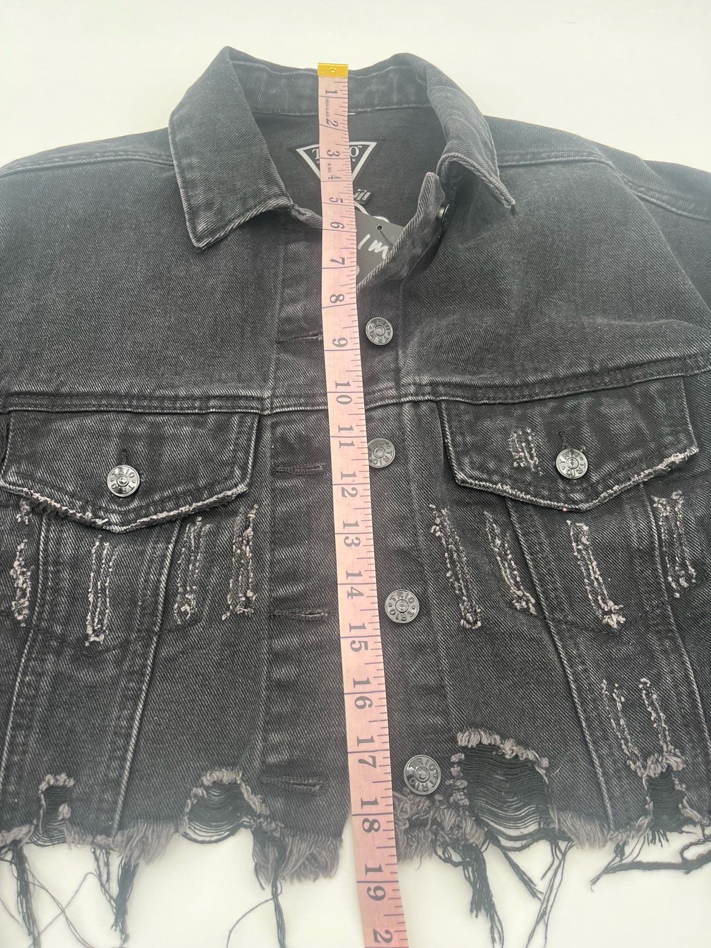 Trio Urban Black Distressed Crop Denim Jacket Marilyn Monroe graffiti Text S/M 8