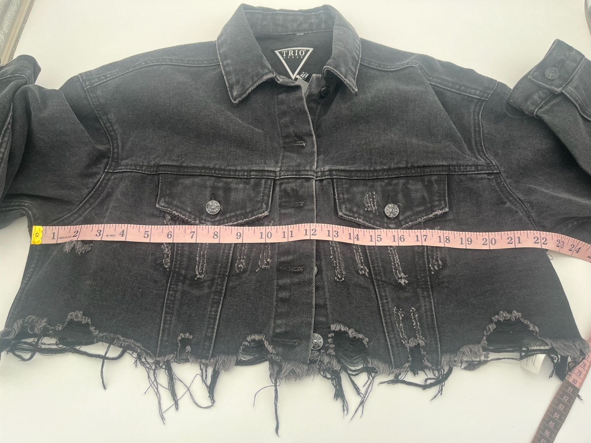 Trio Urban Black Distressed Crop Denim Jacket Marilyn Monroe graffiti Text S/M 9