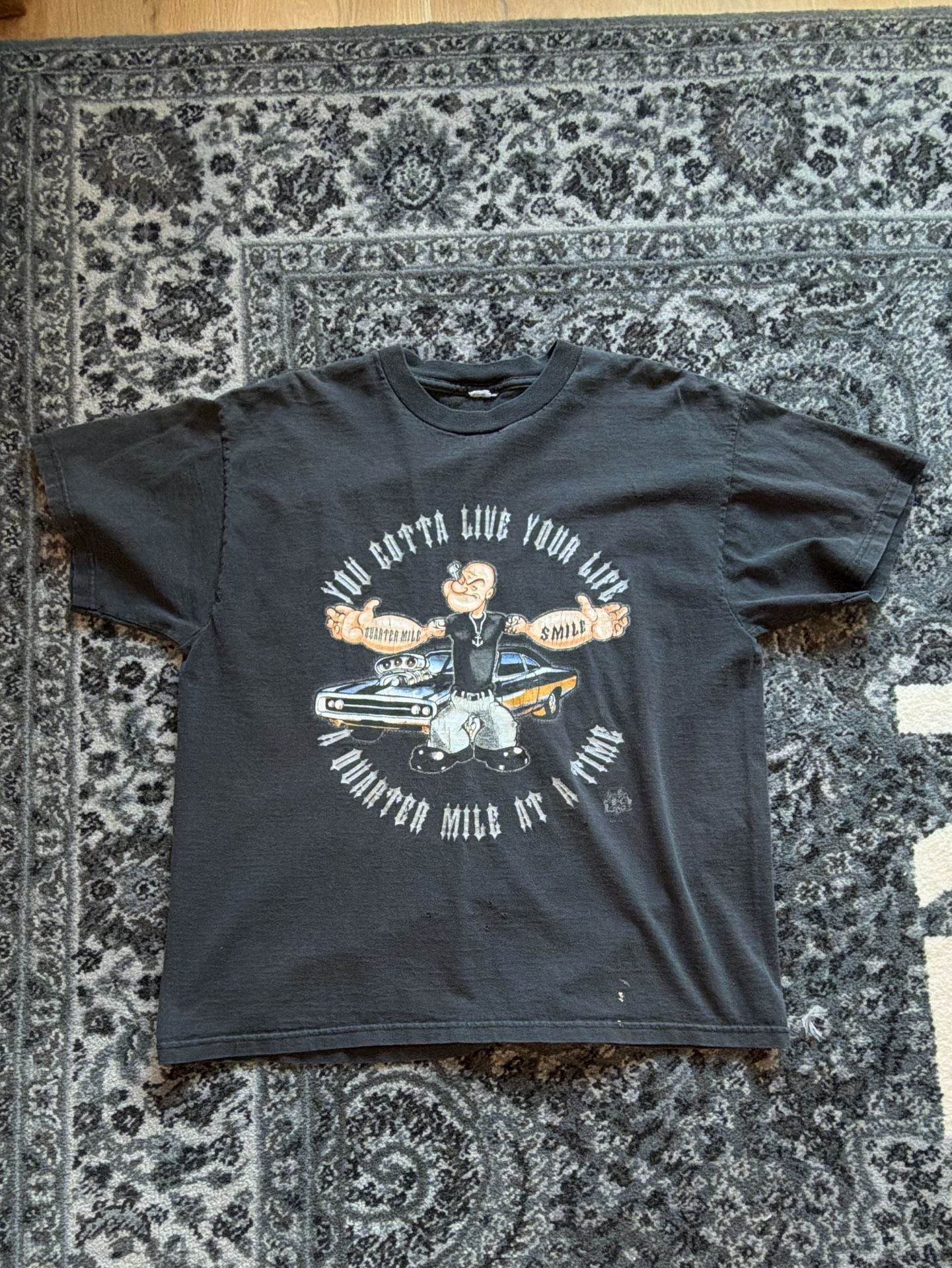 Vintage 2000s Popeye Dominic Toretto Fast and Furious Cartoon Movie T-shirt Sz L 2