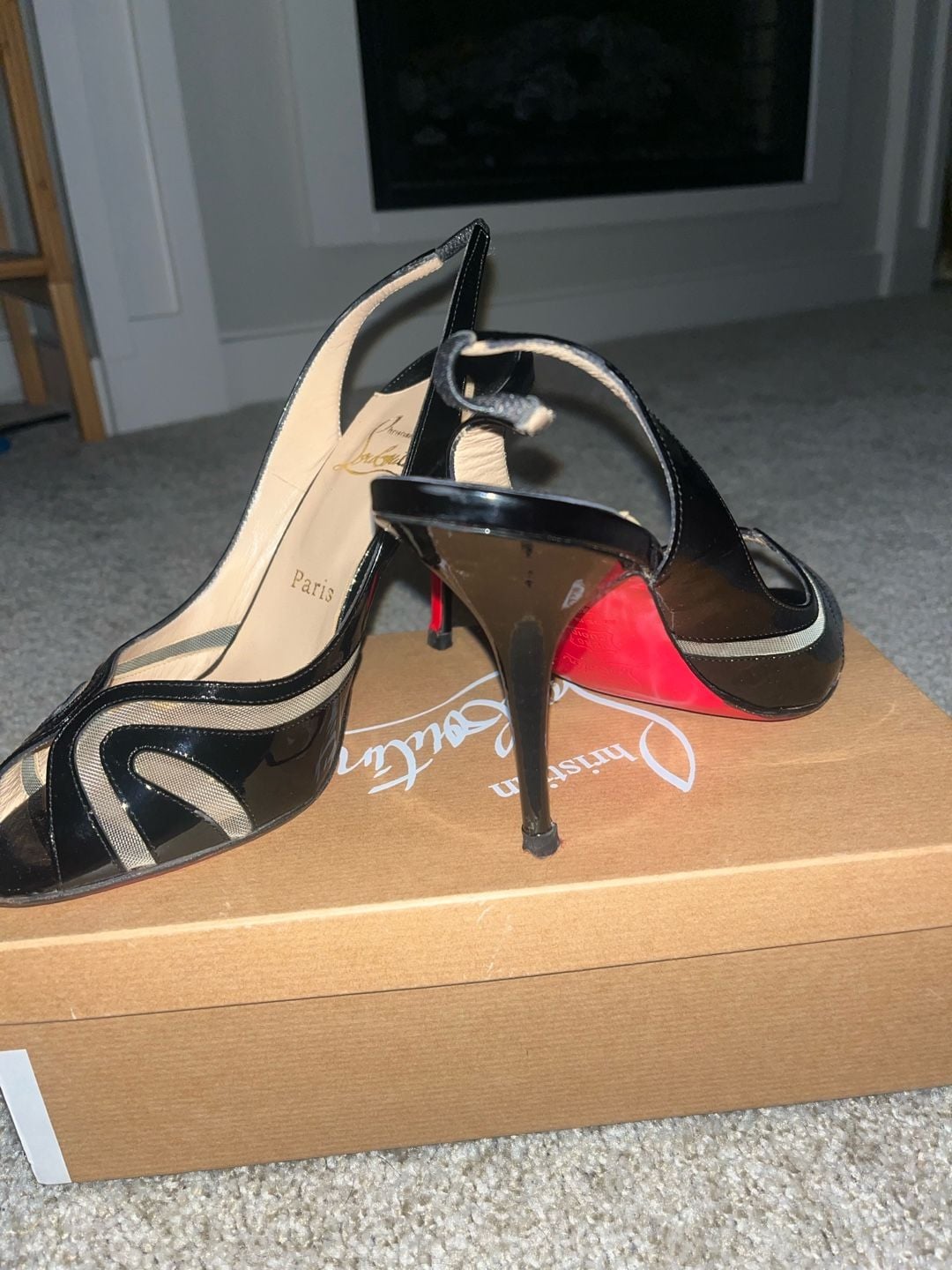 Christian Louboutin Altarita Vernice Nero Black Patent Leather Slingback Peep-Toe Pumps Size 39.5 3