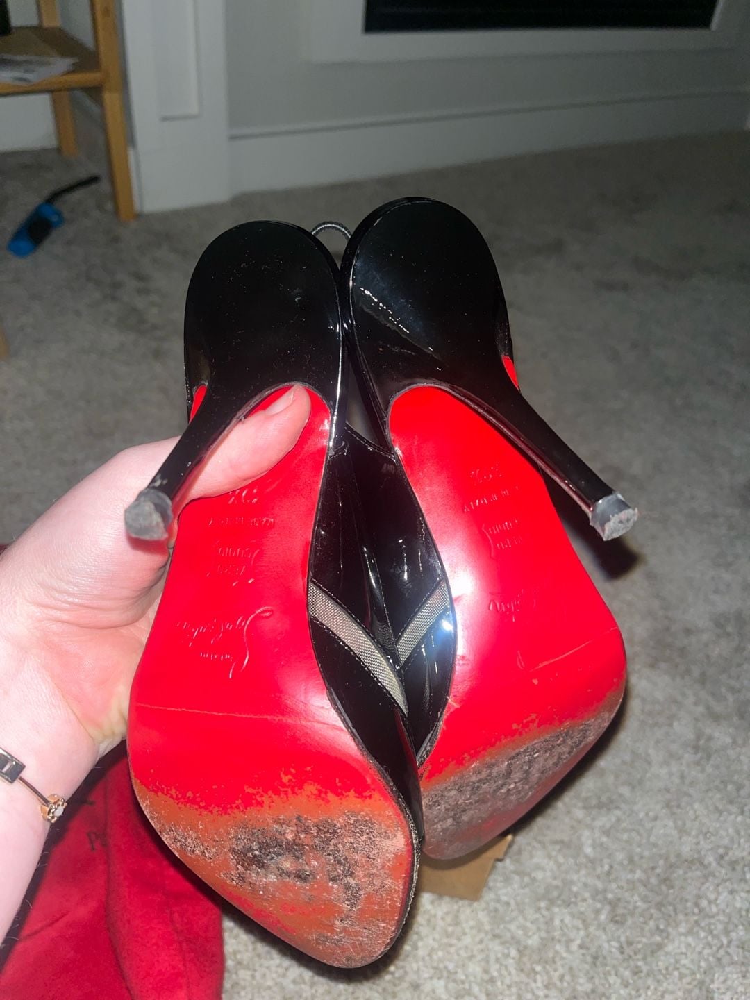 Christian Louboutin Altarita Vernice Nero Black Patent Leather Slingback Peep-Toe Pumps Size 39.5 5