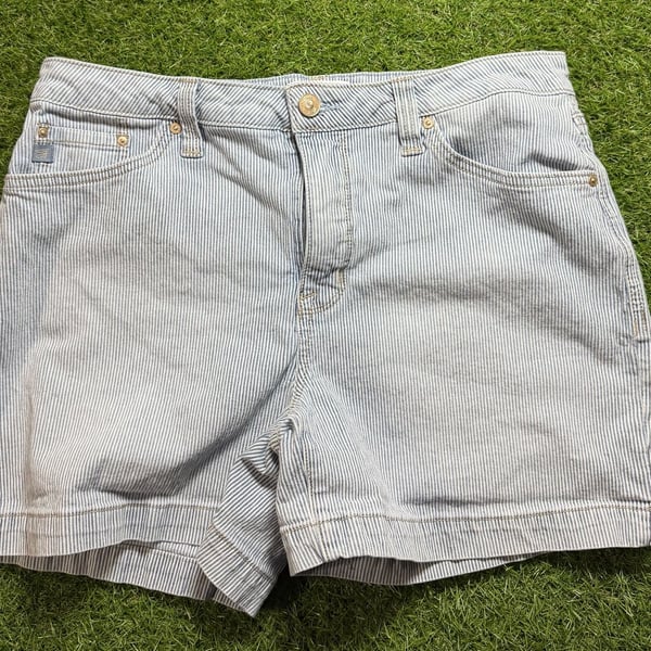 Seven7 High Rise Weekend Short Blue White Striped Denim Shorts Size 10