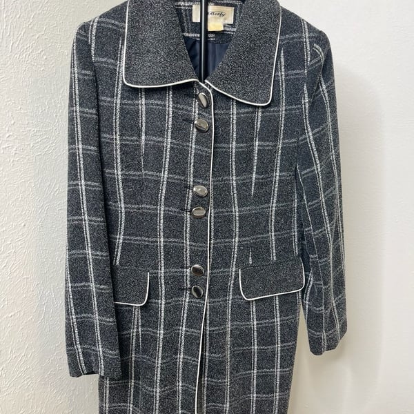 Acadmedia Plaid Tweed Long Coat- Peter Pan Collar 