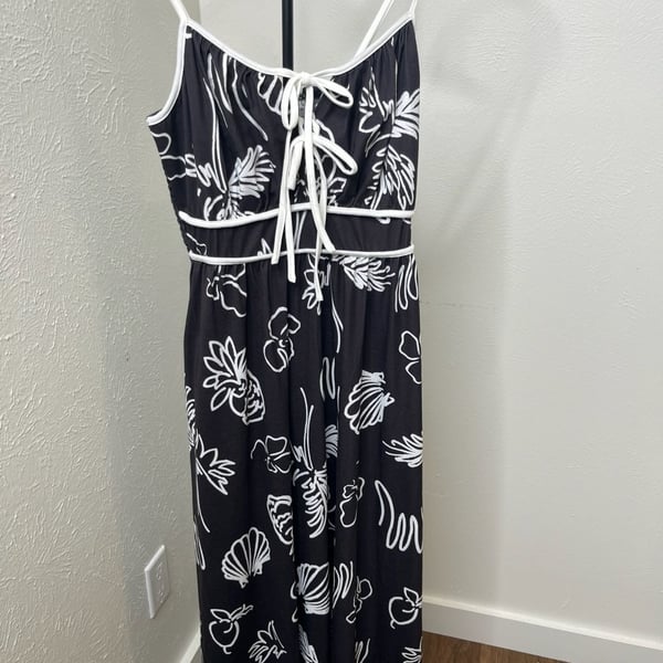 Black White Floral Spaghetti Strap Maxi Dress Y2K Romantic Boho Slip Dress