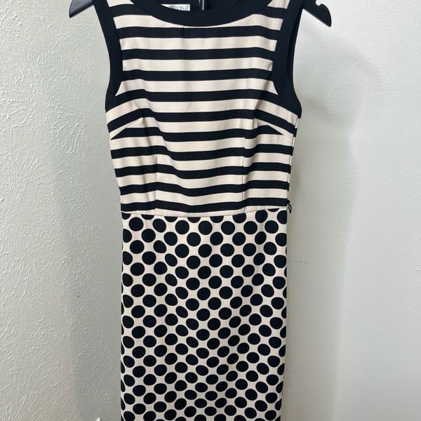 Black White Striped Polka Dot Sheath Dress Mod Retro Geometric Statement