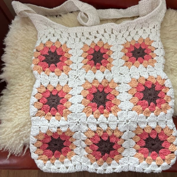 Handmade Boho Crochet Shoulder Bag Woven Knit Hippie Festival Granny Square Purse