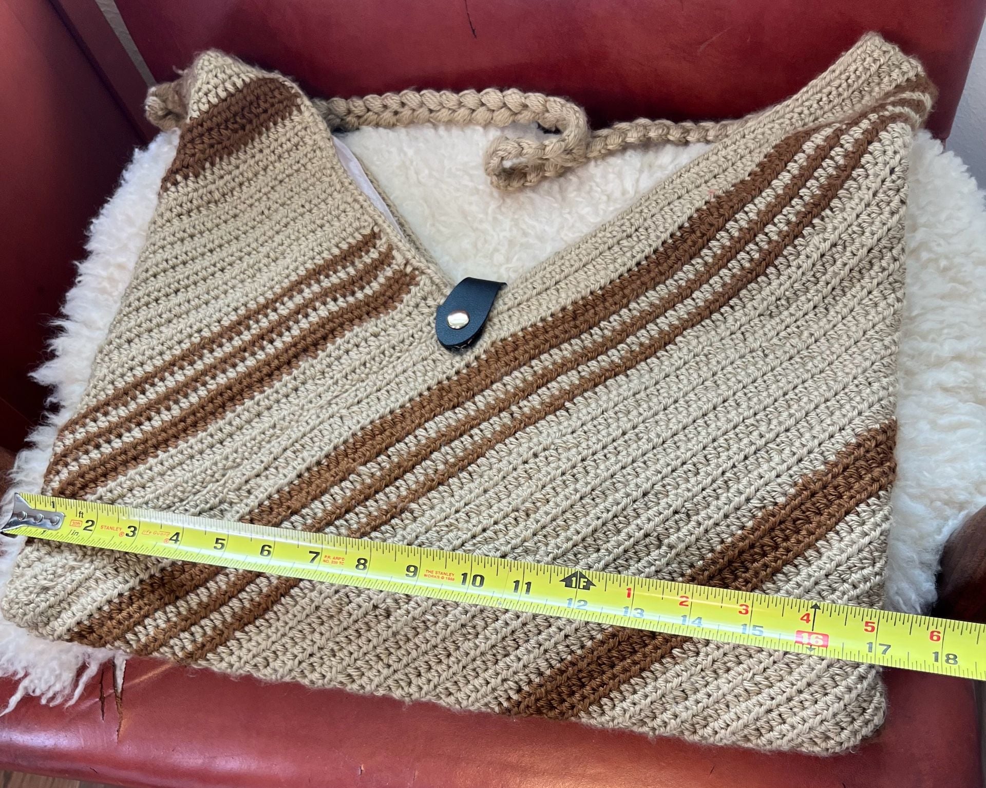 Handmade Striped Crochet Tote Bag Braided Strap Boho Artisan Knit Shoulder Bag 7