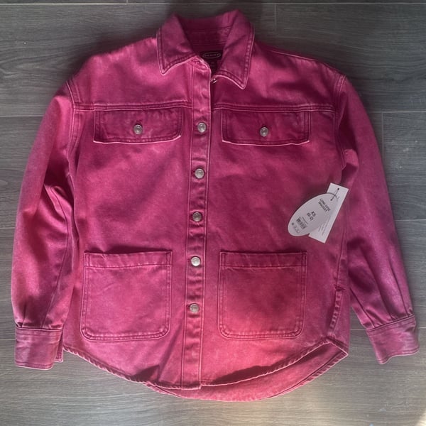 Scoop Women's Oversized Acid Wash Denim Shacket in Rose Pink