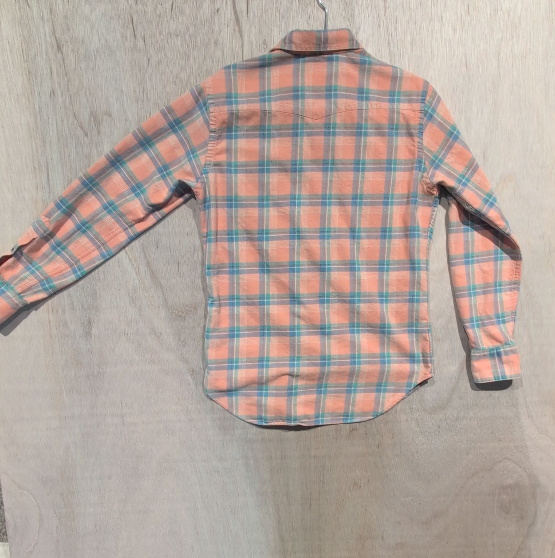 Polo by Ralph Lauren Plaid Pearl Snap Western Shirt Salmon Pink Blue 7