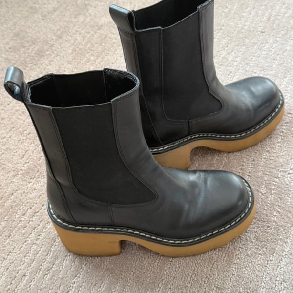 Marc Fisher Women's Fredy Black Leather Lug Sole Boot Size 7M (MSRP )