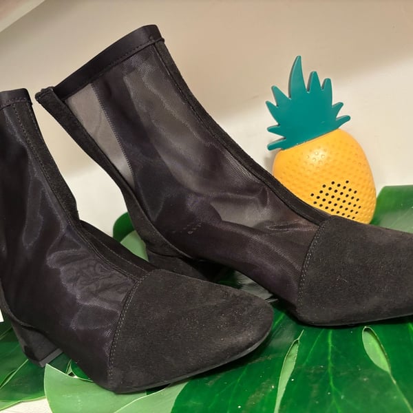 A New Day Black Celaena Mesh Block Heel Ankle Boots