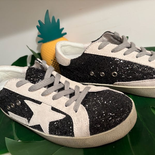 Golden Goose Superstar Black Glitter Leather Star Sneakers