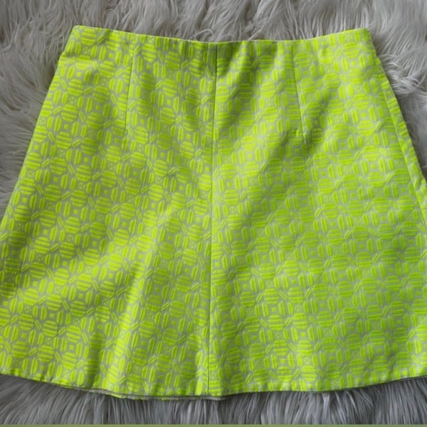 J. Crew Neon Yellow Jacquard Geometric Mini Skirt Size 6