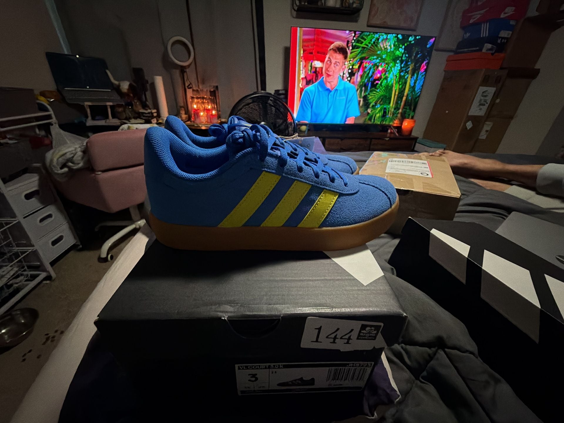 Adidas VL Court 3.0 K Kids Shoes Bright Royal/Pulse Lime/Gum Size 3 3