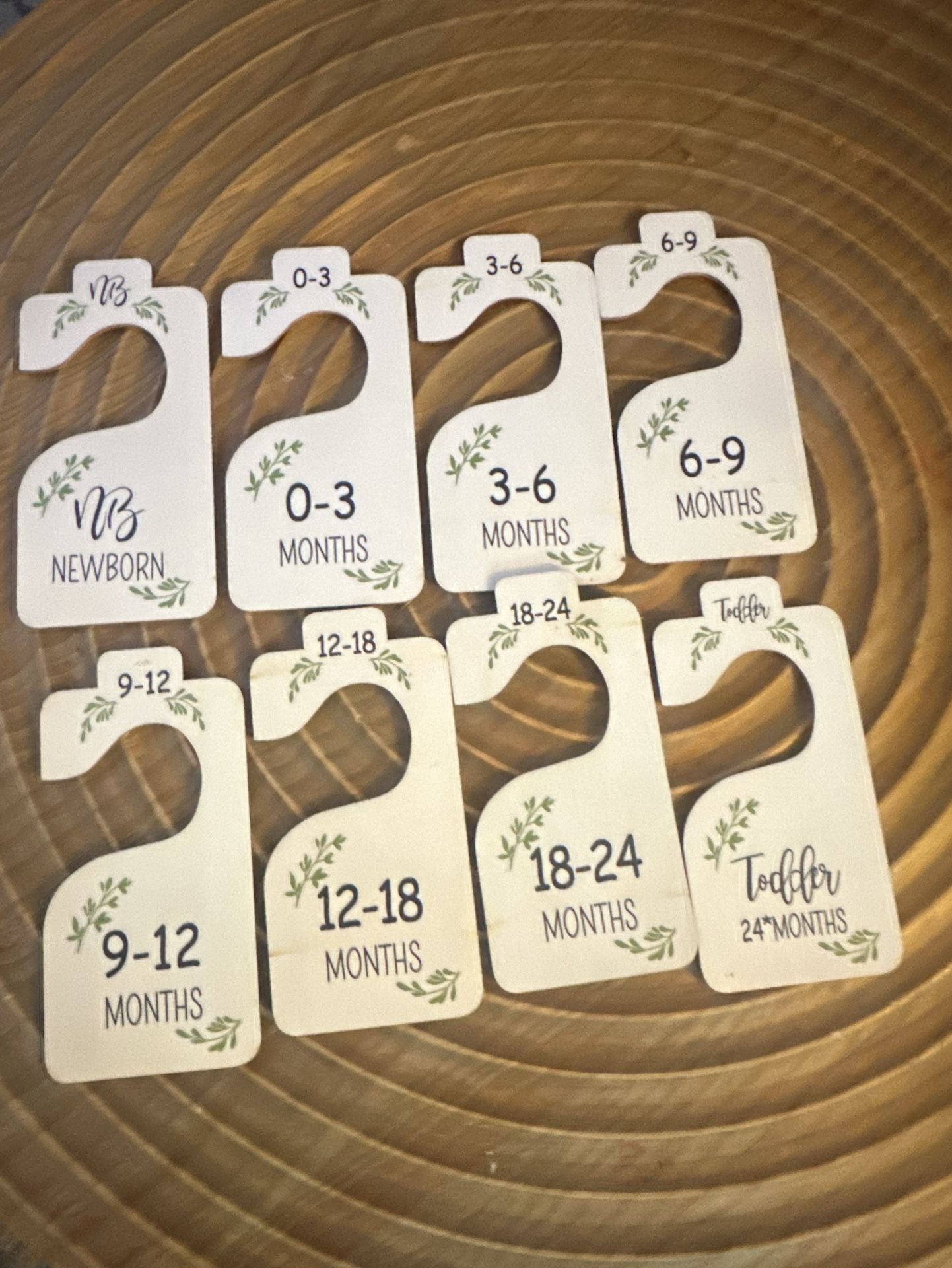 8 PC Wooden Hanging Baby Clothes Size Separators Newborn - Toddler 1