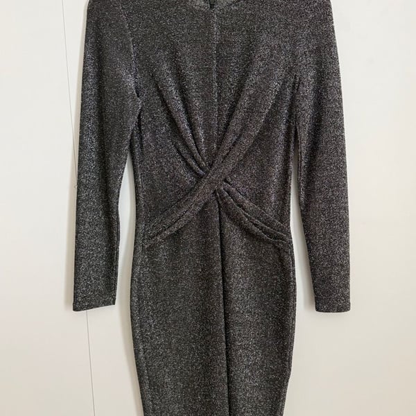 Michael Kors Metallic Shimmer Twist Front Long Sleeve Bodycon Dress