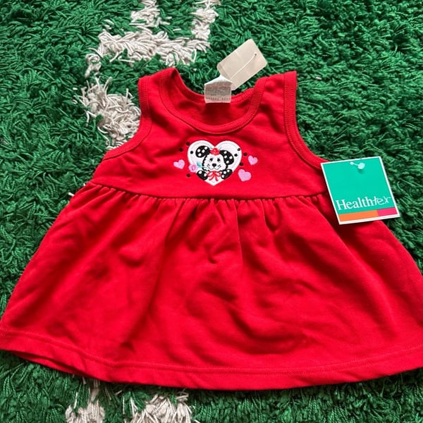 Healthtex Vintage Red Puppy Dog Heart Sleeveless Toddler Dress Size 18M NWT