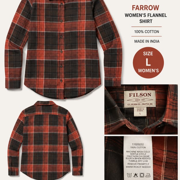 Filson Farrow Women’s L Red Gray Plaid Flannel Shirt Cotton Button Up