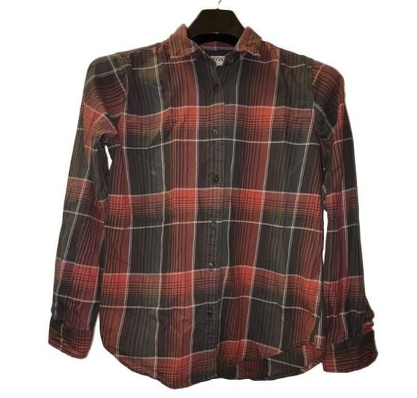 Filson Farrow Women’s L Red Gray Plaid Flannel Shirt Cotton Button Up 8