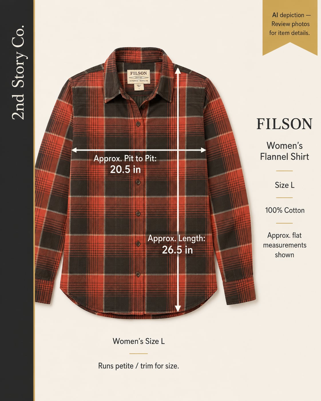 Filson Farrow Women’s L Red Gray Plaid Flannel Shirt Cotton Button Up 14