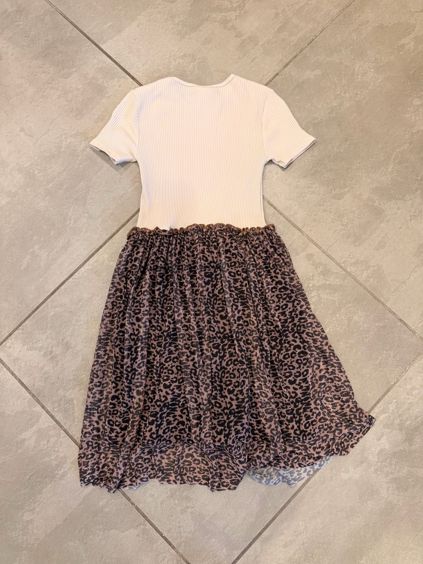 Zara Girls Ribbed Short Sleeve Top With Leopard Print Tulle Skirt Dress 3