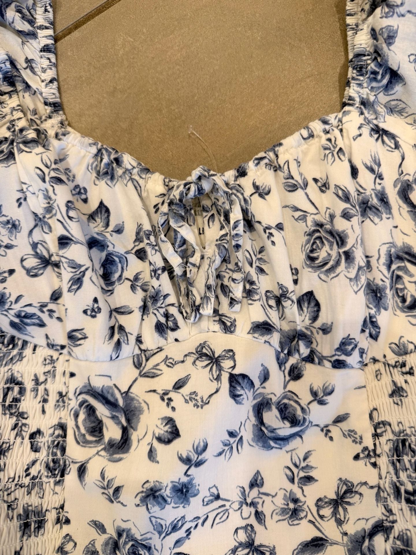 Hollister Blue and White Floral Shirred Bust Drop Waist Bubble Skort Dress 3