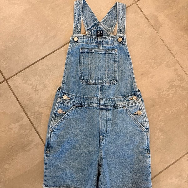 Gap Denim Light Wash Raw Hem Shortalls Overalls