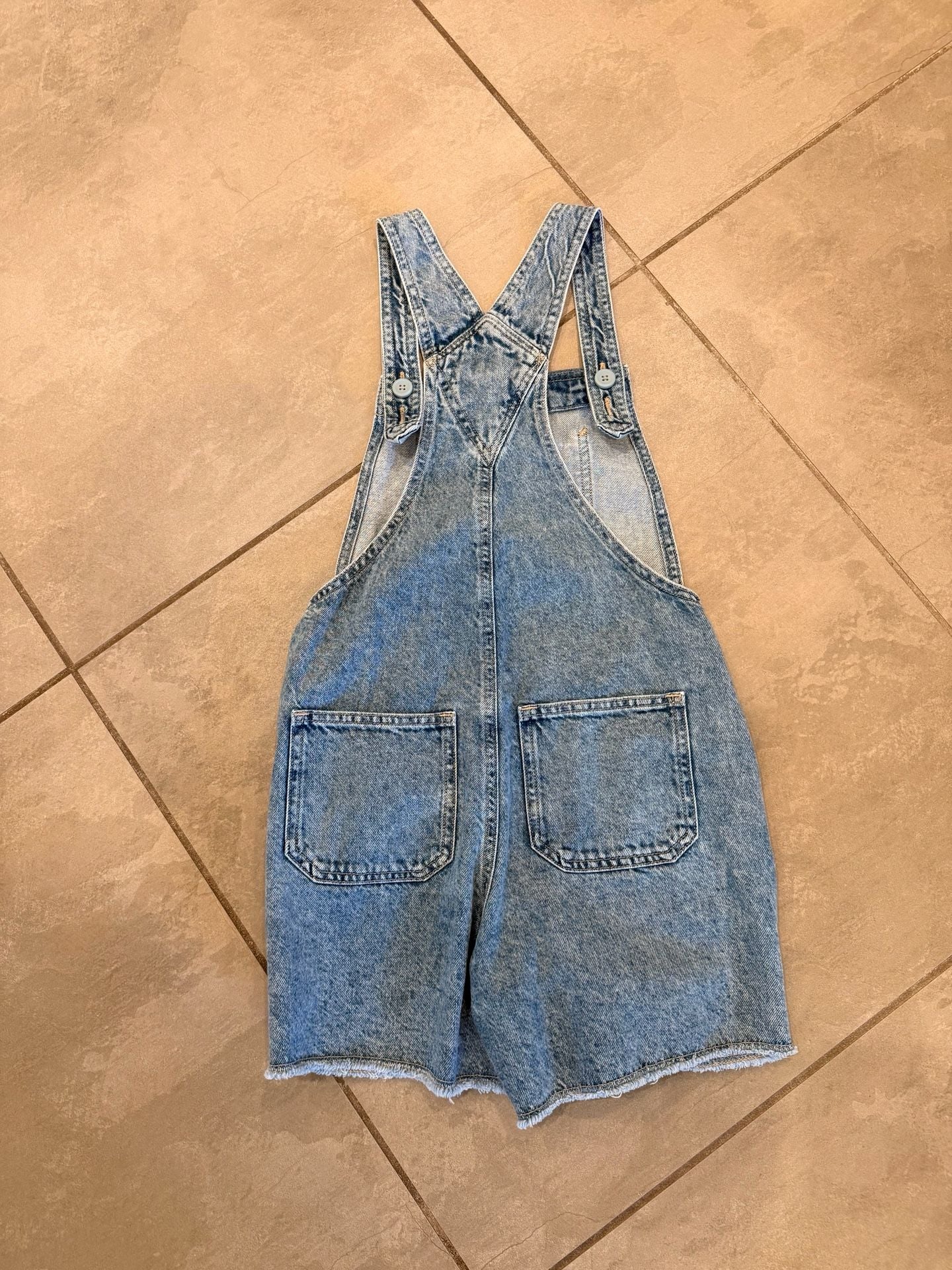 Gap Denim Light Wash Raw Hem Shortalls Overalls 5