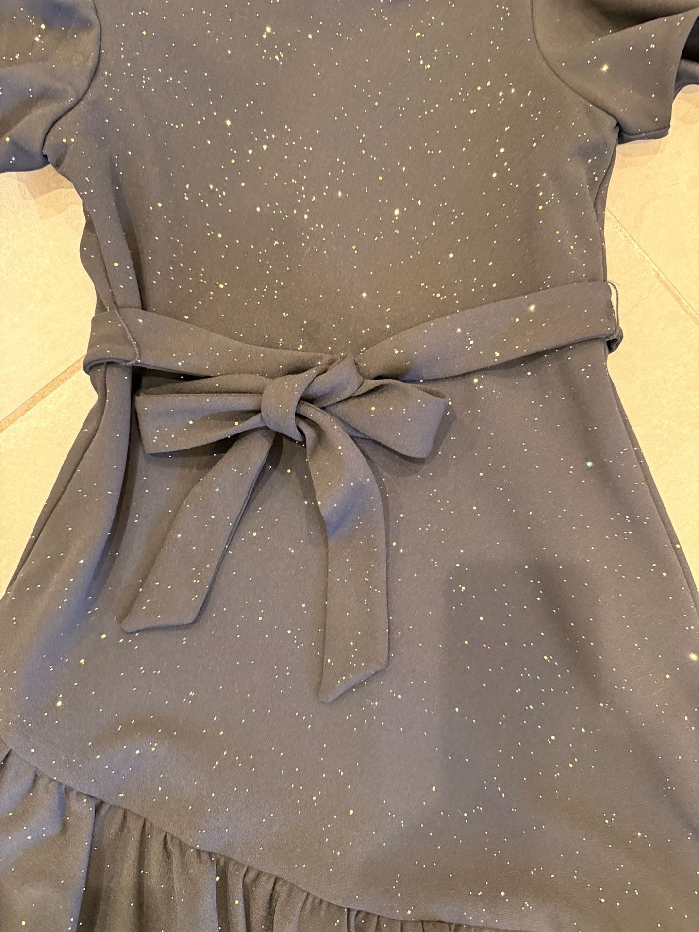 Rare Editions Black Glitter Shimmer Party Dress with Flutter Sleeves and Ruffle Hem Size 12 3