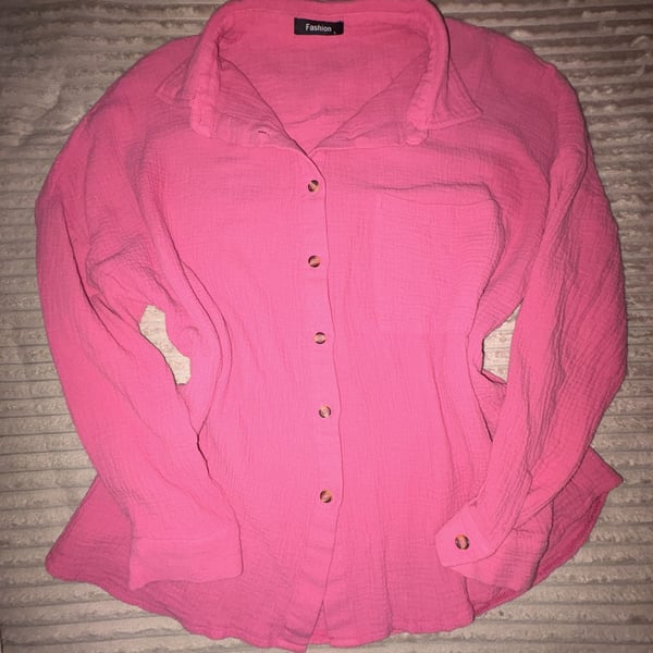 100% Cotton Fashion Pink Cotton Gauze Long Sleeve Button Down Shirt Size L