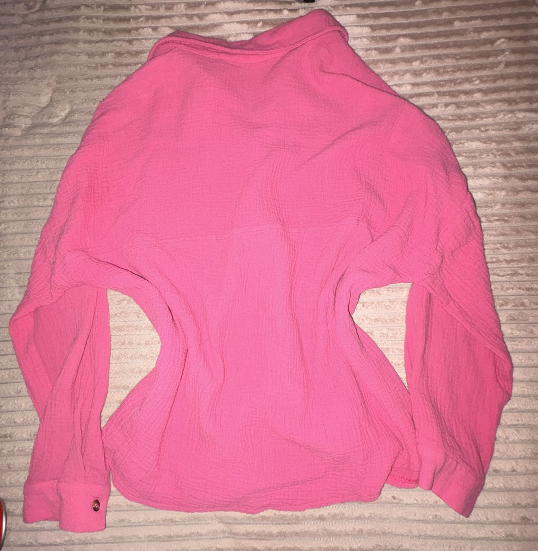 100% Cotton Fashion Pink Cotton Gauze Long Sleeve Button Down Shirt Size L 4