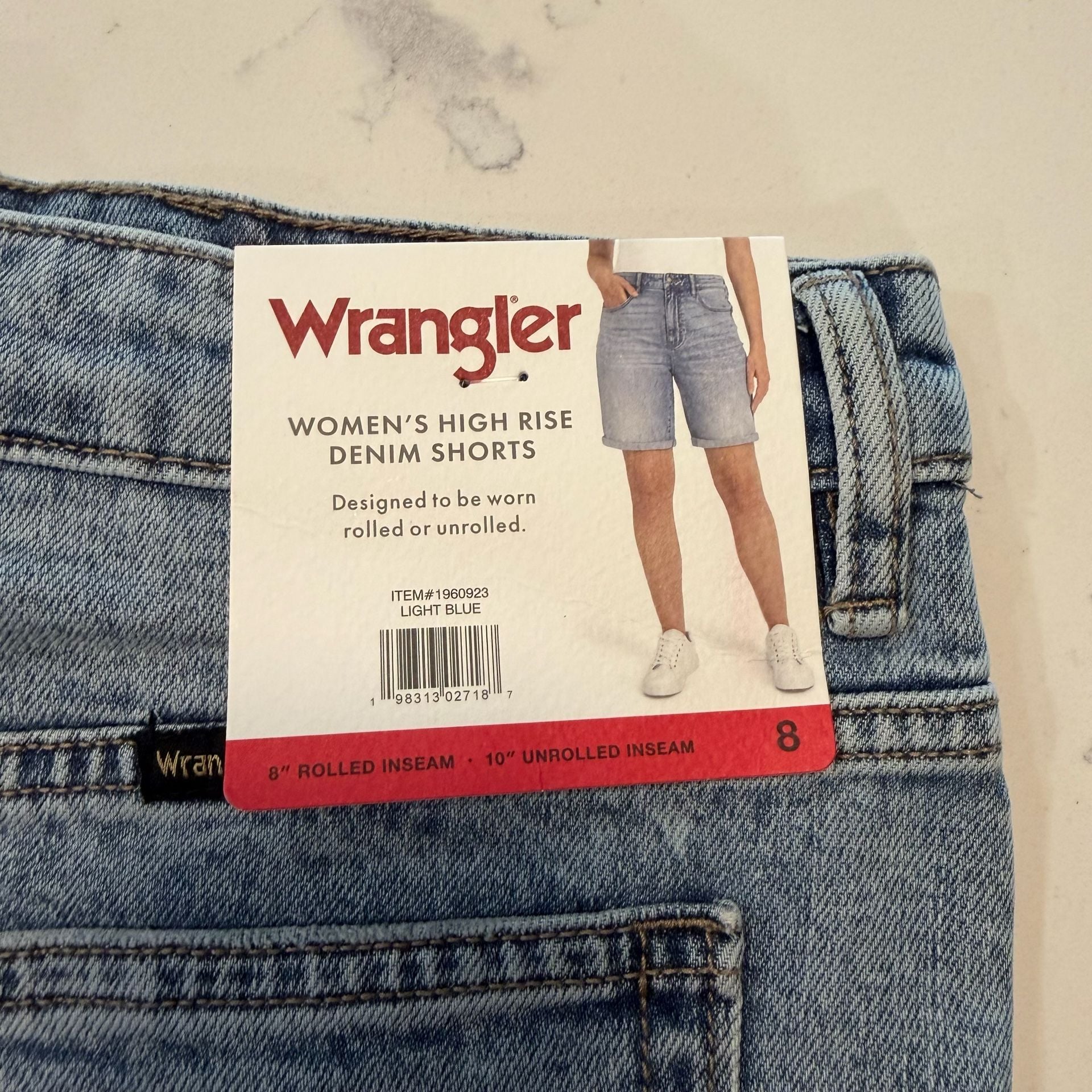 Wrangler Women's High Rise Denim Shorts Light Blue Size 8 Rolled Unrolled 4
