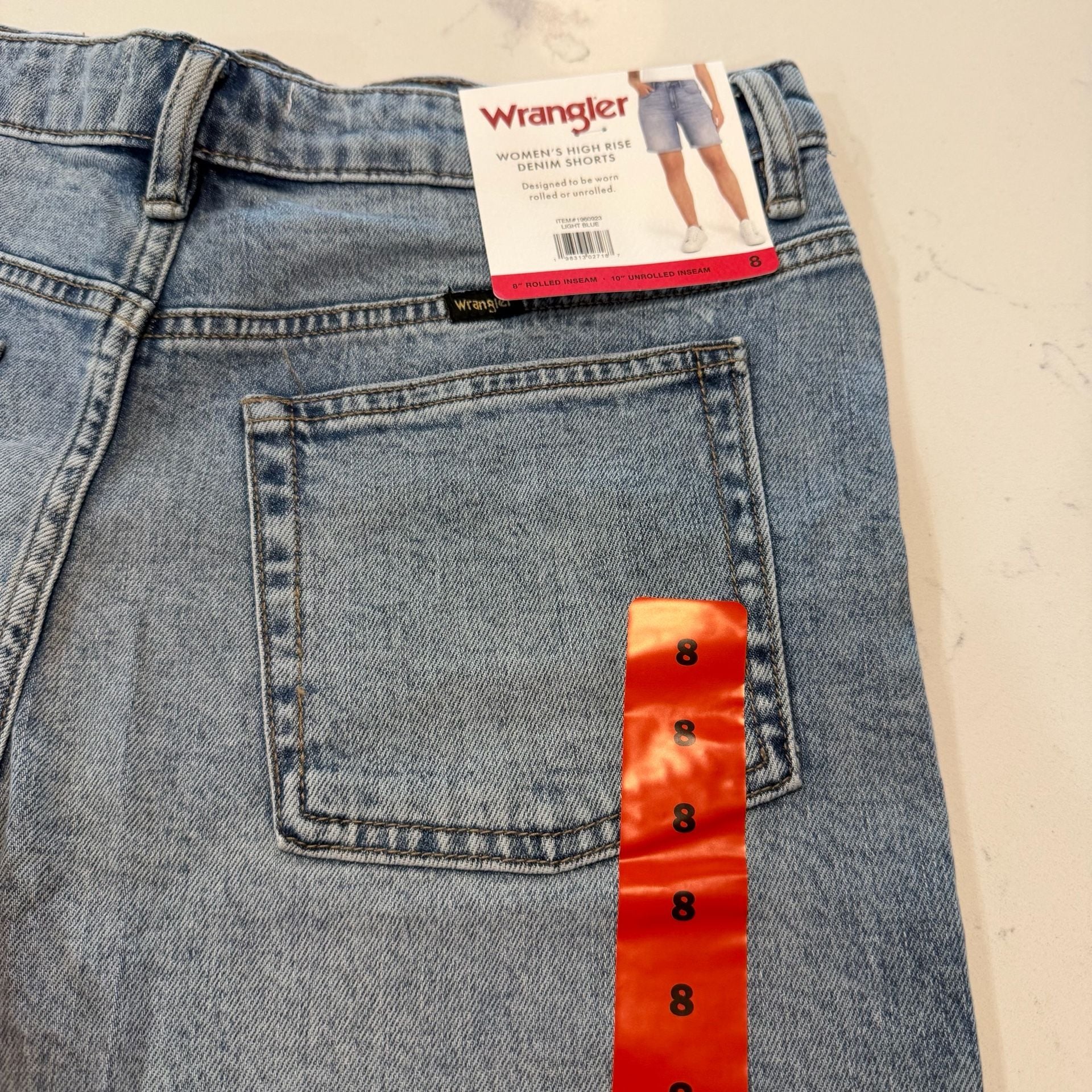 Wrangler Women's High Rise Denim Shorts Light Blue Size 8 Rolled Unrolled 5