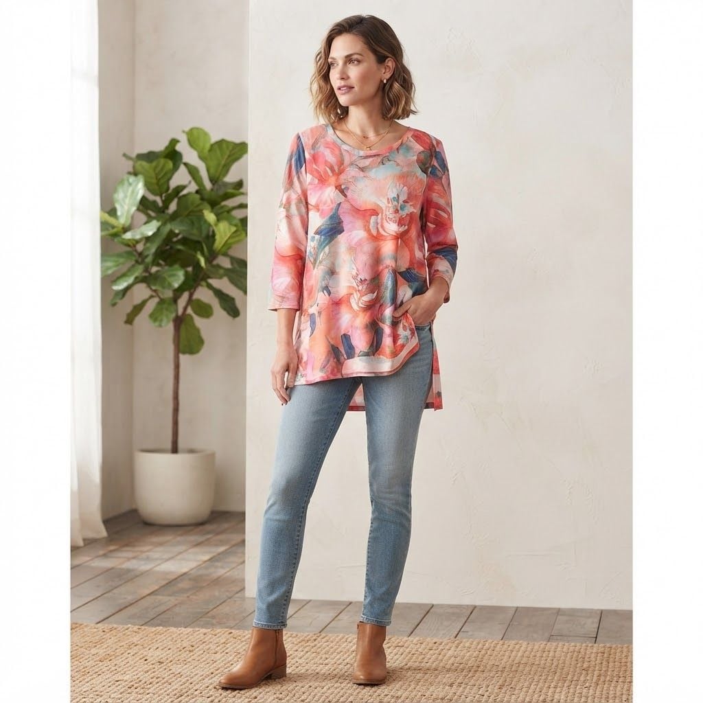 Soft Surroundings Floral Tunic Top, Size 1X 2