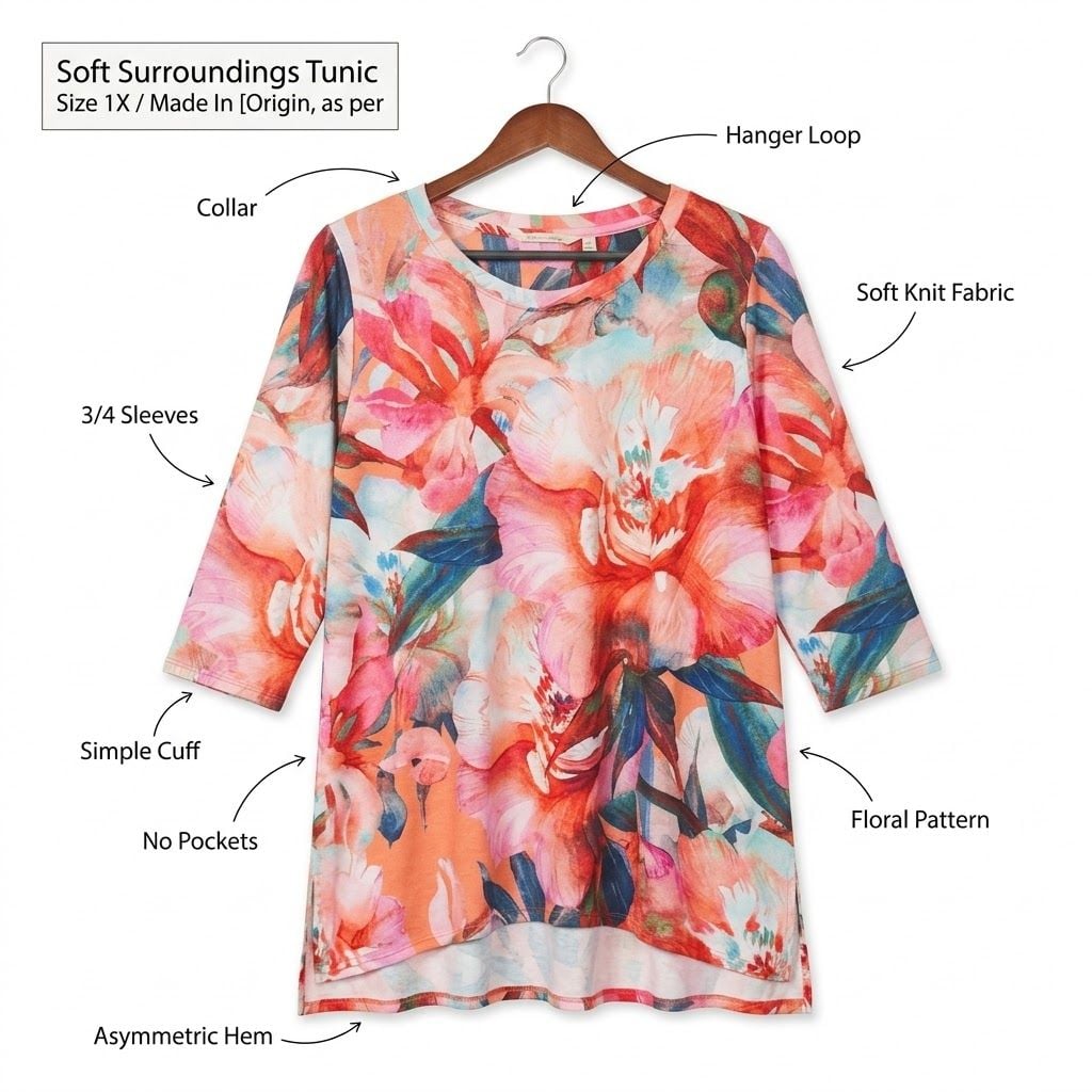 Soft Surroundings Floral Tunic Top, Size 1X 3