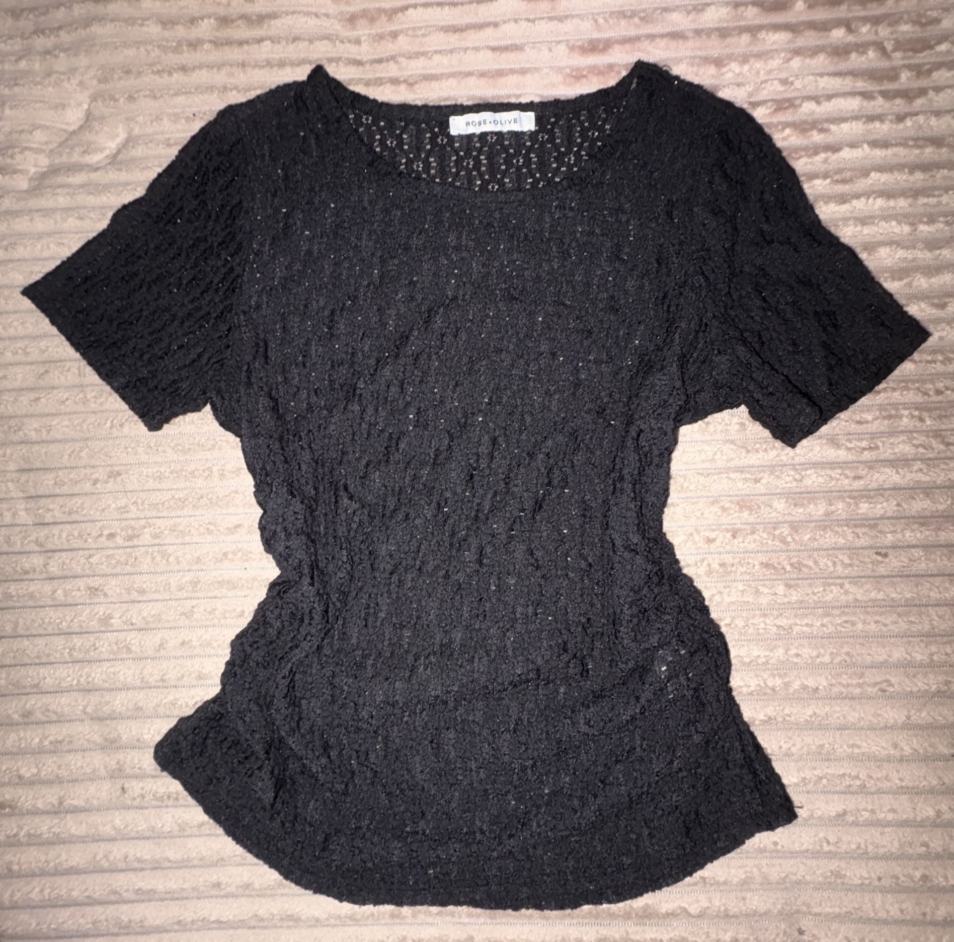 Rose + Olive Black Sheer Lace Short Sleeve Top 2