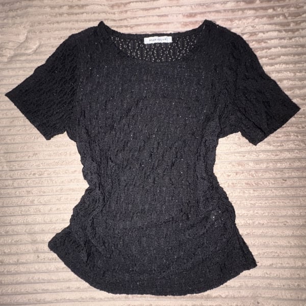 Rose + Olive Black Sheer Lace Short Sleeve Top