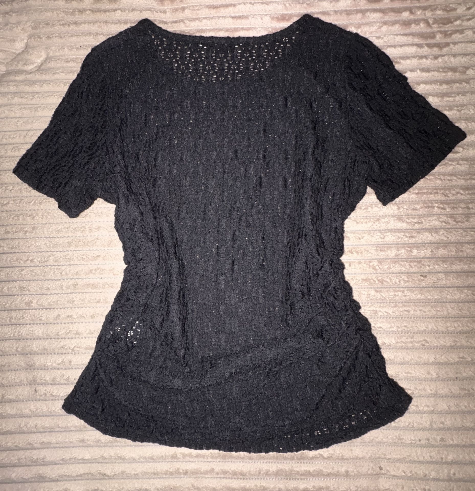 Rose + Olive Black Sheer Lace Short Sleeve Top 3