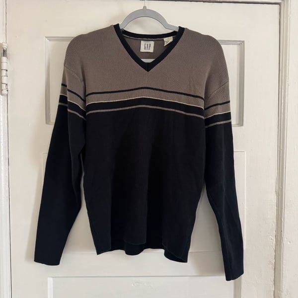 Vintage 90s Gap Colorblock V-Neck Striped Cotton Sweater Medium