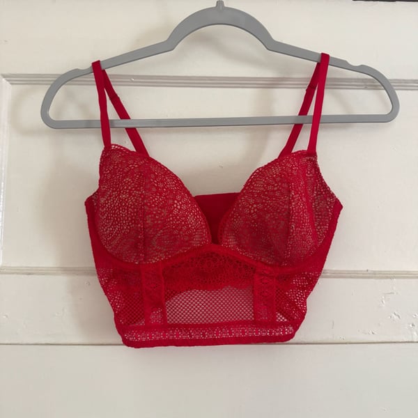 Victoria's Secret Very Sexy Red Lace Plunge Bustier Bralette Bra Top