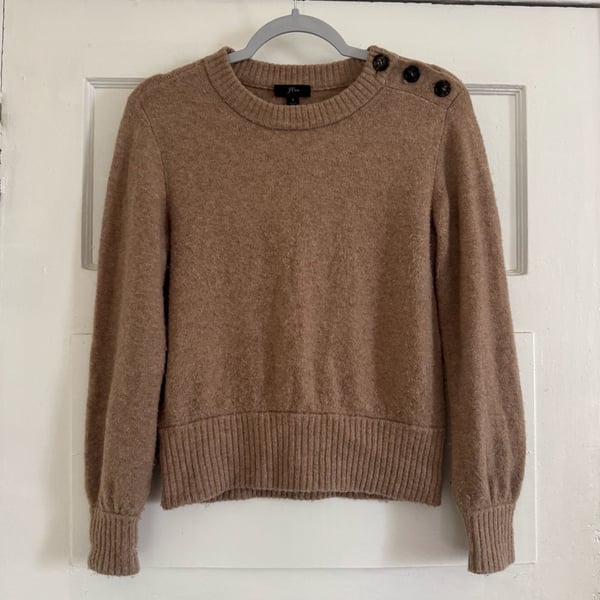 J.Crew Tan Alpaca Wool Blend Crewneck Sweater with Shoulder Buttons Size S