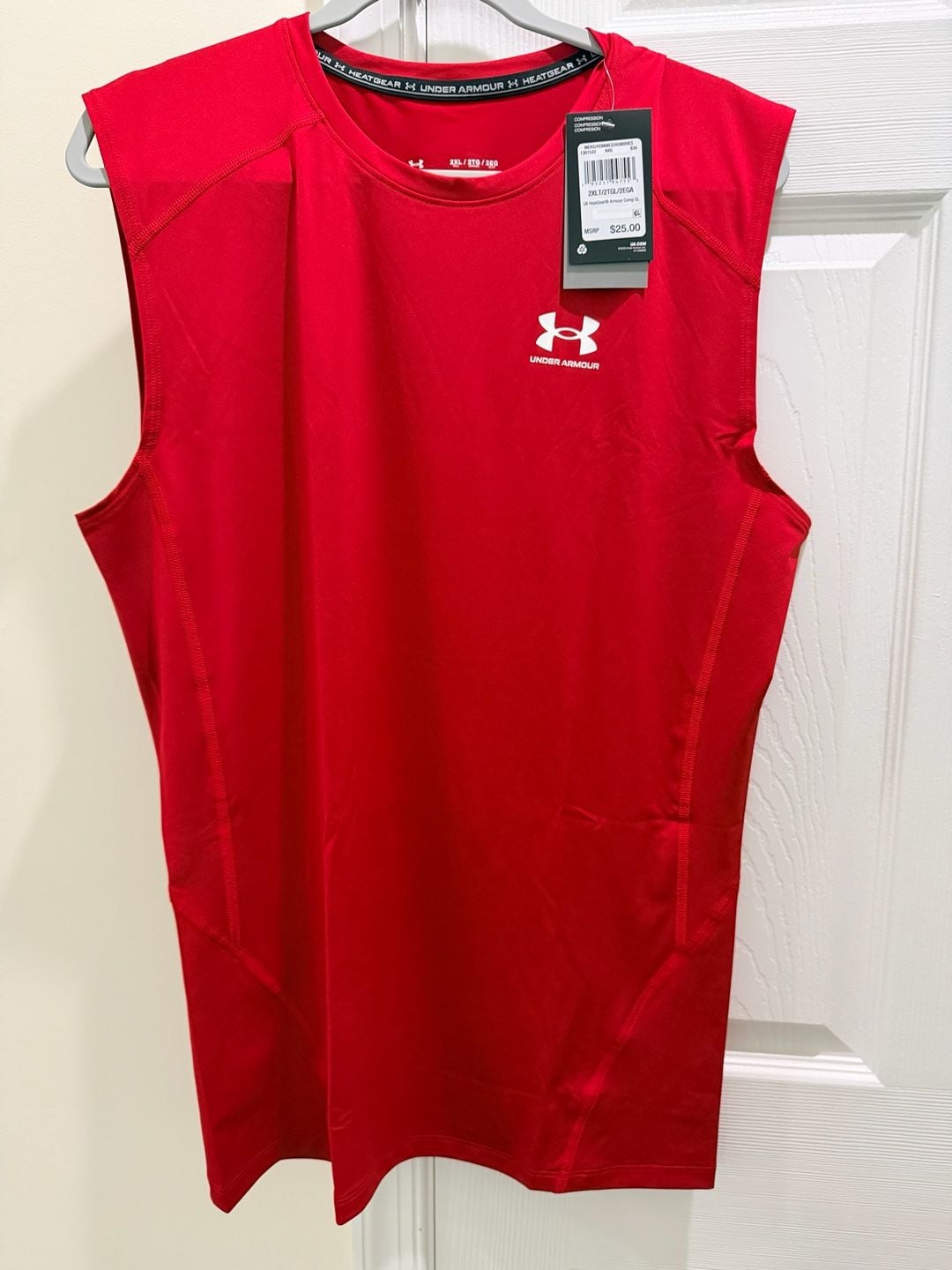 Under Armour Men's HeatGear Armour Compression Sleeveless Shirt Red 1361522 2XLT 3