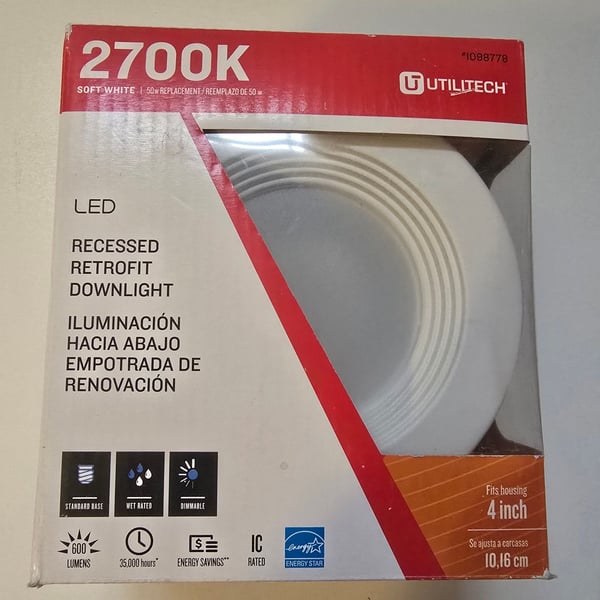Utilitech 2700K Soft White 4 inch LED Recessed Retrofit Downlight