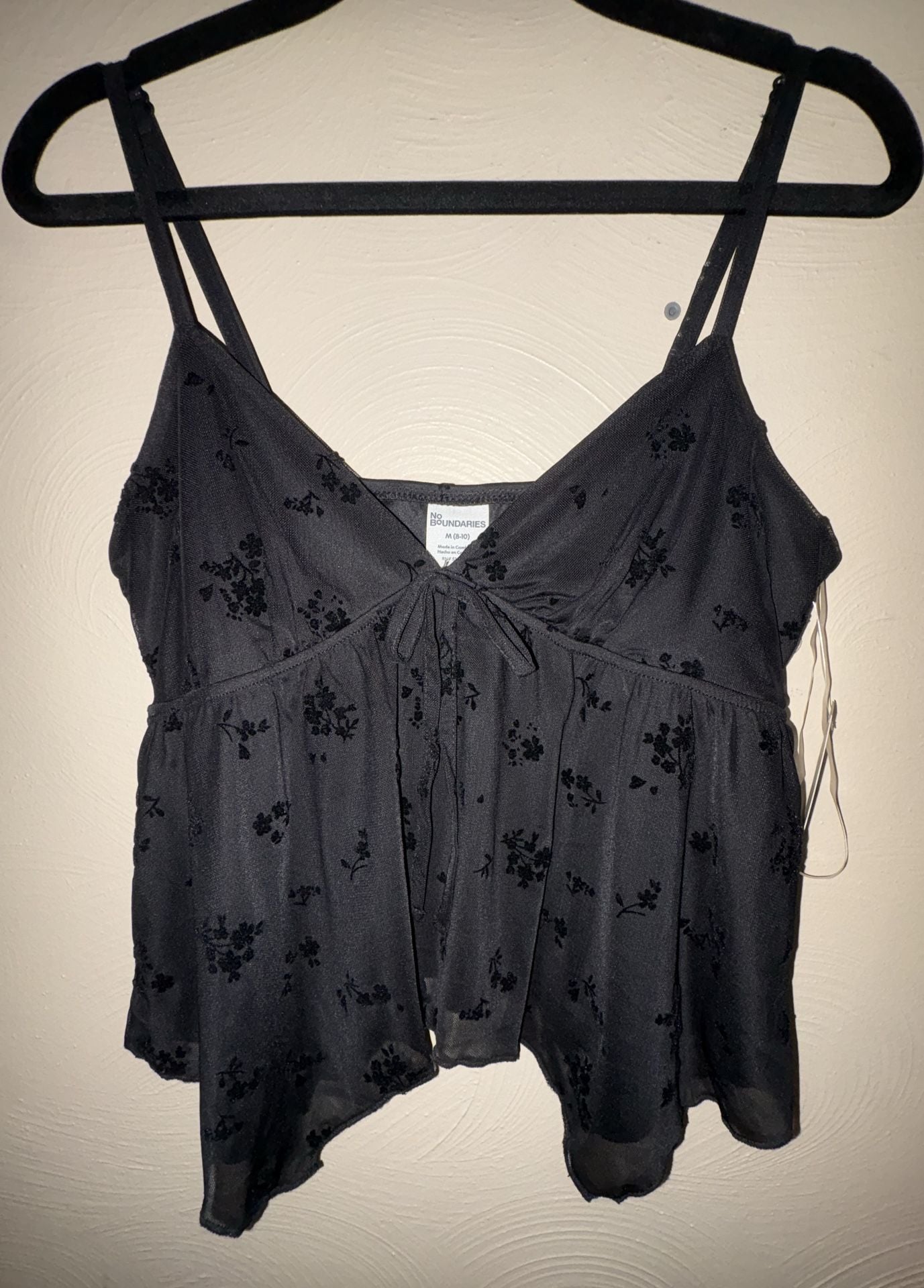 No Boundaries Black Floral Mesh Sharkbite Cami Tank Top 2