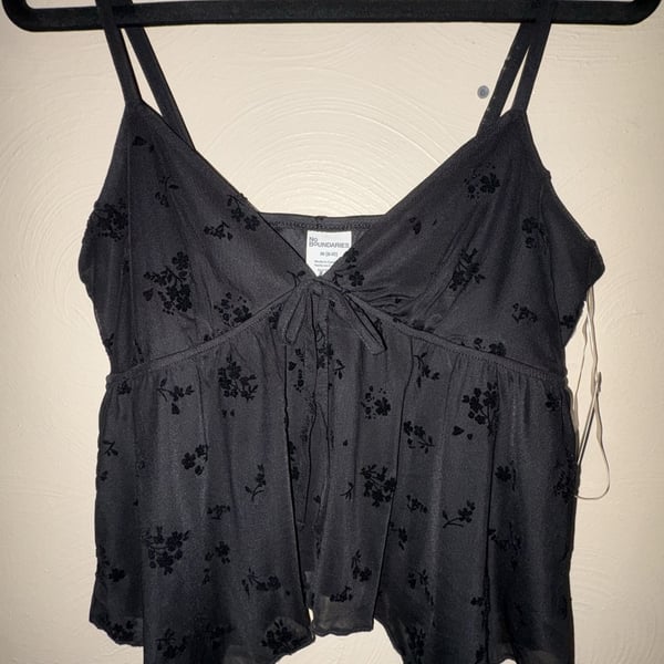 No Boundaries Black Floral Mesh Sharkbite Cami Tank Top