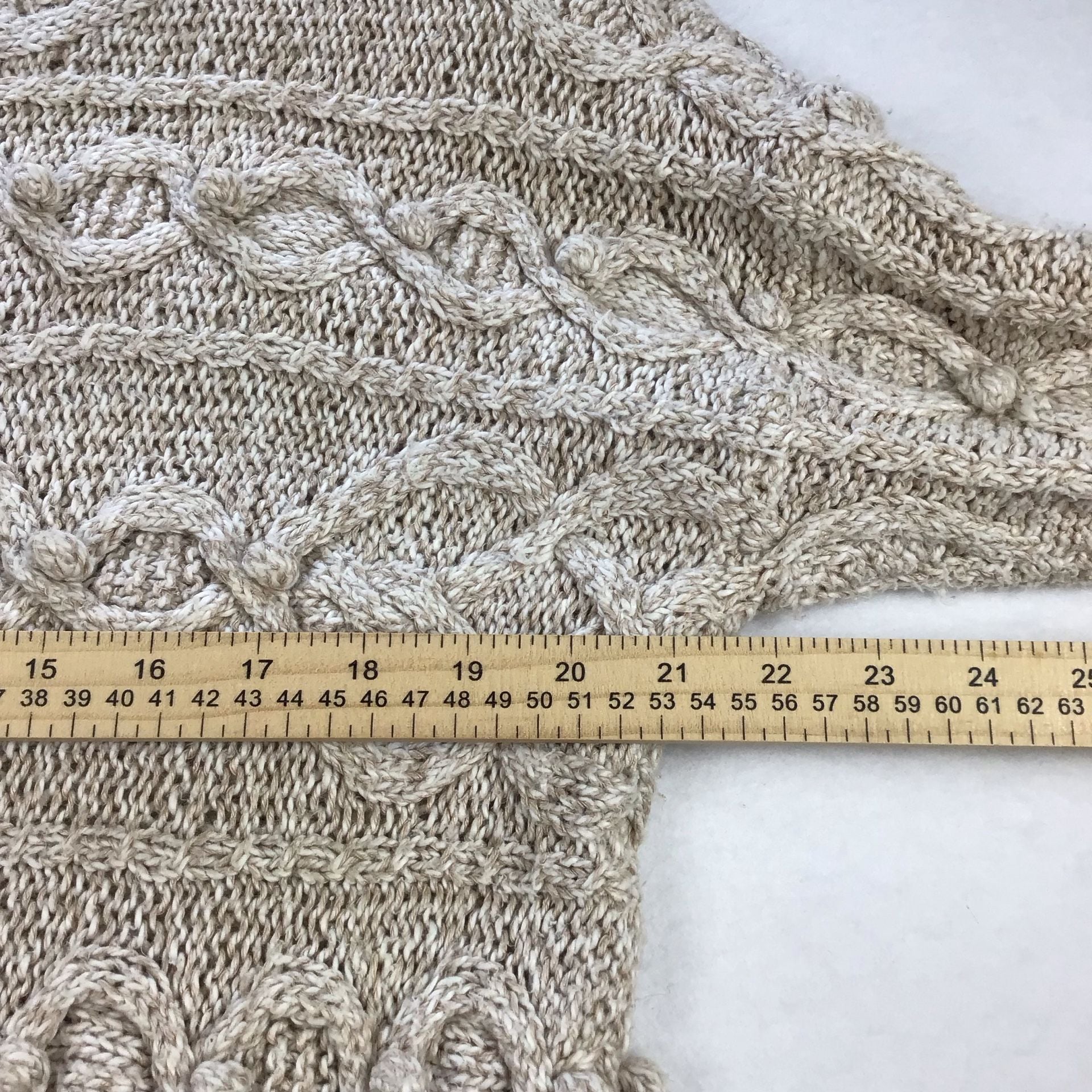 Express Tricot  Vintage Hand knit Beige Chunky Cable  Fringe Boho Sweater Large 7